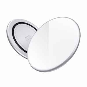 Crong PowerSpot Qi 15 W USB-C langaton laturi karkaistulla lasipinnalla, hopeanvärinen ja valkoinen