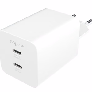 mophie Essentials Power Adapter Dual USB-C PD 50W EU, valkoinen
