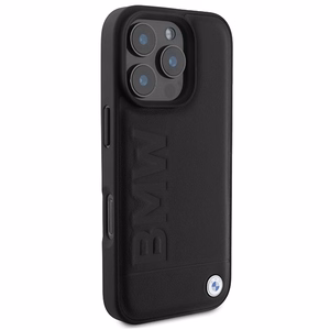BMW Leather Hot Stamp iPhone 16 Pro Max Suojakuori - Musta