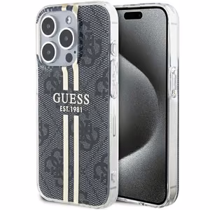 Guess suojakuori iPhone 15 Pro GUHCP15LH4PSEGK 4G Gold Stripe musta