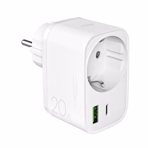 Puro 20W Power Delivery laturi Schuko-pistokkeella ja pistorasialla 1x USB-C + 1x USB-A - Valkoinen