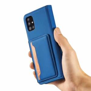 Magneettikorttikotelo Samsung Galaxy A12 5G pussi lompakko kortin haltija sininen