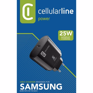 Cellularline USB-C-verkkolaturi Samsung-laitteille, 25 W, musta