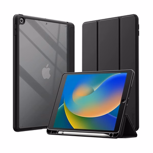 Crong PrimeFolio case for iPad 10.2" (2019–2021), with stand and Apple Pencil holder, black and clear