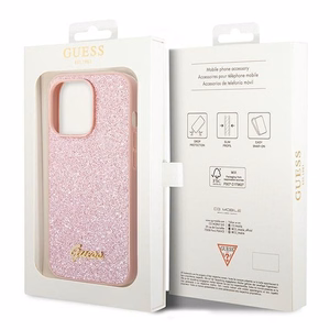 Guess Glitter Script kotelo iPhone 14 Pro Maxille - vaaleanpunainen