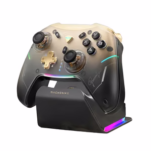 Machenike G5Pro Premium Edition wireless game controller with charging station - black and gold