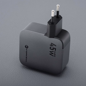 Puhelinlaturi Forcell F-Energy GaN USB C + sisaanvedettava kaapeli USB C PD QC4.0 3A 45W VT-R5 harmaa