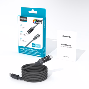 Choetech XCC-1068 PD 60 W USB-C - USB-C kaapeli näytöllä 1,2 m - musta