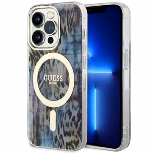 Guess GUHMP14XHLEOPWB iPhone 14 Pro Max 6.7 sininen/sininen suojakuori Leopard MagSafe