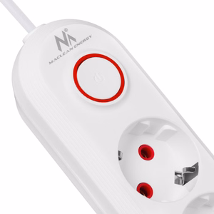 Maclean MCE395 W – power strip, 5 sockets + 3×USB, 110–240 V AC, 50/60 Hz, 2.1 A, up to 2500 W, 1.5 m, white