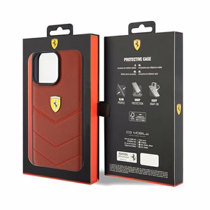 Ferrari nahkainen Stitched Lines -suojakuori iPhone 15 Pro Maxille - punainen