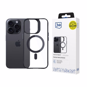 3mk Satin Armor MagCase MagSafe:lla iPhone 15 Pro Max:lle - kirkas mustalla kehyksellä