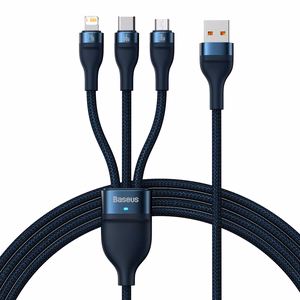 Baseus Flash Series II 3-in-1 -kaapeli USB-A - USB-C/Lightning/Micro USB - 66W 6A 1,2 m CASS040003 - sininen