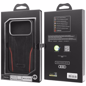 Audi R8 aitonahkainen MagSafe-suojakuori iPhone 17 Pro - musta ja punainen