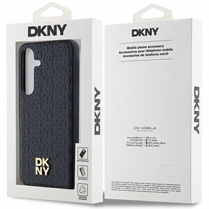 DKNY Nahkainen Pattern Metal Logo MagSafe Suojakuori Samsung Galaxy S24+:lle - Musta