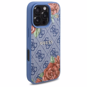 Guess 4G Flowers Print MagSafe Suojakuori iPhone 16 Pro Max:lle - sininen
