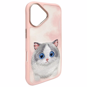 NIMMY Suojakuori BIG EYED PET 2.0 Kissa iPhone 16:lle vaaleanpunainen