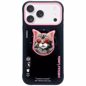 NIMMY suojakuori GLASSES COOL CAT MagSafe-yhteensopiva IPHONE 17:lle musta vaaleanpunainen