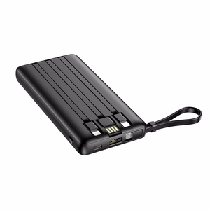 Varavirtalähde Veger C10 (W1116) 10000 mAh sisäänrakennetuilla Micro-USB / Type-C / Lightning -kaapeleilla musta