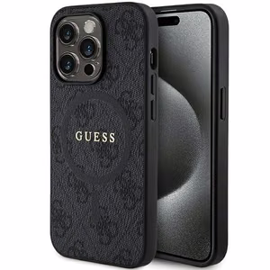 Guess-suojakuori iPhone 15 Pro Max 6,7' GUHMP15XG4GFRK musta HC MAGSAFE PU 4G RING CLASSIC LOGO