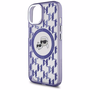 Karl Lagerfeld IML Monogram Karl & Choupette Head MagSafe Suojakuori iPhone 15:lle - Violetti