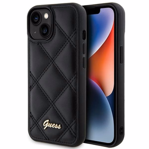Guess Quilted Metal Logo Suojakuori iPhone 15:lle - musta