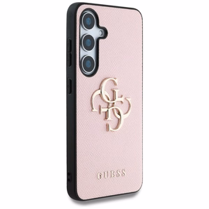 GUESS Grained Big 4G Logo Small Classic Logo Suojakuori Samsung Galaxy S25 Vaaleanpunainen