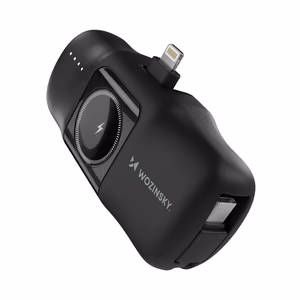 Wozinsky WF16-YLS 5000mAh 15W Lightning Mini Power Bank with Built-in USB-C Cable and Apple Watch Charger - Black
