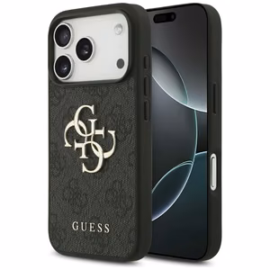 Guess PU 4G Metal Logo -kuori Apple iPhone 18 Pro -puhelimelle, harmaa