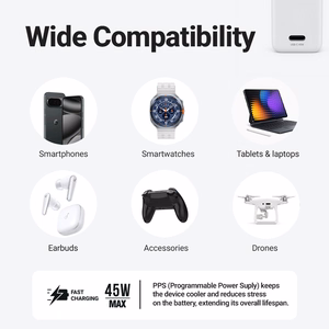 Crong Ultra Compact GaN USB-C-seinälaturi, 45 W PD 3.0, PPS, valkoinen