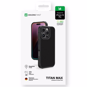 AmazingThing Titan Max Suojakuori 600D Aramid-kuiduilla iPhone 16 Pro:lle - musta