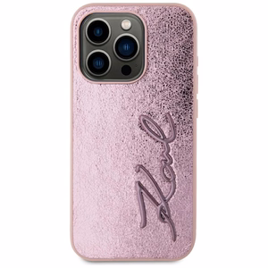 Karl Lagerfeld Wrinkled Metal Signature iPhone 15 Pro Max Case - Pink