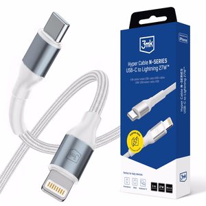 3mk Hyper Cable N-SERIES USB-C / Lightning -kaapeli 3m PD 3.0 9V/3A 27W valkoinen