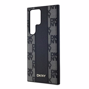 DKNY Nahkainen Checkered Mono Pattern MagSafe Suojakuori Samsung Galaxy S24 Ultra:lle - Musta