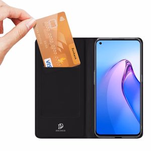 Dux Ducis Skin Pro tapauksessa Oppo Reno 8 flip kansi kortti lompakko jalusta musta