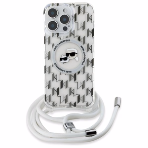 Karl Lagerfeld IML Crossbody Monogram Karl & Choupette Head MagSafe Suojakuori iPhone 16 Pro:lle - läpinäkyvä