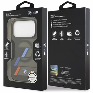 BMW M IML Metal Buttons Tricolor Lines MagSafe Suojakuori iPhone 17 Pro:lle - musta