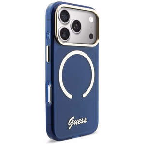 Guess IML Script Metal MagSafe Suojakuori iPhone 17 Pro Max:lle - Sininen