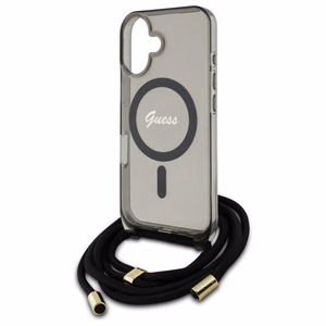 Guess Crossbody Cord Script MagSafe Suojakuori iPhone 16:lle - musta