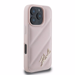 Karl Lagerfeld Quilted Signature Suojakuori iPhone 16 Pro:lle - vaaleanpunainen