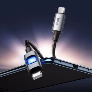 LED-kaapeli USB-C – USB-C Hoco 3A 60W 1,2 m U144, musta