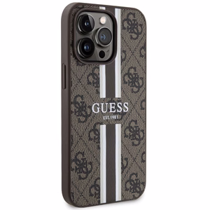 Guess GUHMP13XP4RPSW iPhone 13 Pro Max 6.7 ruskea/ruskea suojakuori 4G Printed Stripes MagSafe