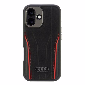 Audi Genuine Leather MagSafe iPhone 16 6.1" musta-punainen kovakuori AU-TPUPCMIP16-R8/D3-RD