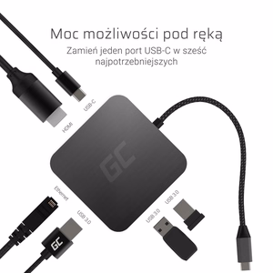 Green Cell AK61 kannettavan tietokoneen telakka/porttilaajennin USB 3.2 Gen 1 (3.1 Gen 1) Type-C hopea