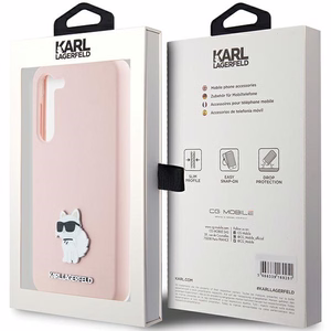 Karl Lagerfeld Silikoninen Choupette Metal Pin Suojakuori Samsung Galaxy S23+:lle - vaaleanpunainen