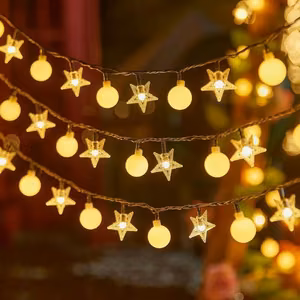 LED GARLAND 10M (80 LED LAMPS) USB STARS + BALLS WARM WHITE
