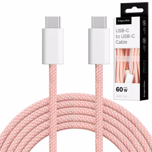 Krüger&Matz Basic USB-C–USB-C-kaapeli, 60 W, 1,5 m, vaaleanpunainen
