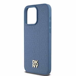 DKNY Nahkainen Monogram Pattern Metal Logo MagSafe Suojakuori iPhone 15 Pro Max:lle - Sininen