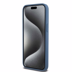 DKNY Nahkainen Monogram Pattern Metal Logo MagSafe Suojakuori iPhone 15 Pro Max:lle - Sininen