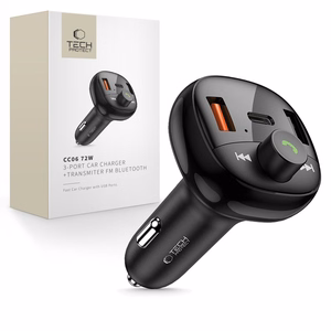 Tech-Protect CC06 3-porttinen PD72W auton laturi lähettimellä - Musta
